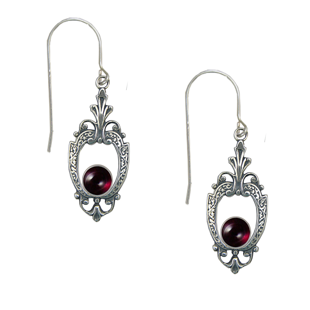 Sterling Silver Victorian Garnet Drop Dangle Earrings